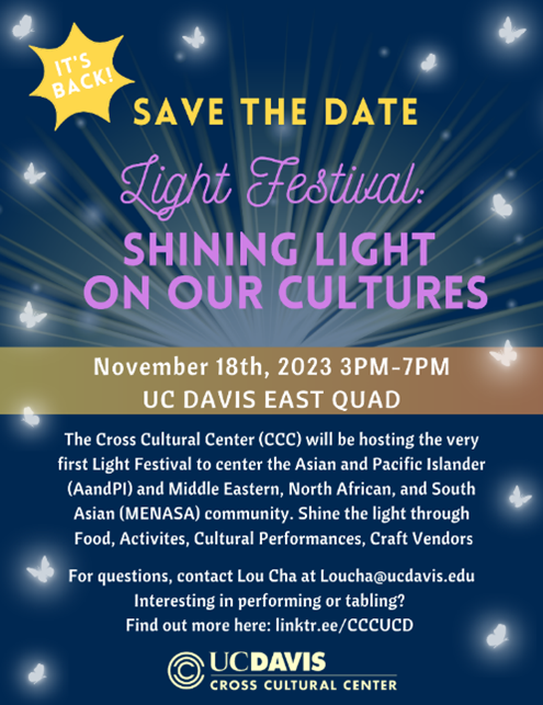 Save the Date for the Light Festival: Shining Light on Our Cultures on November 18 at 3pm to 7pm